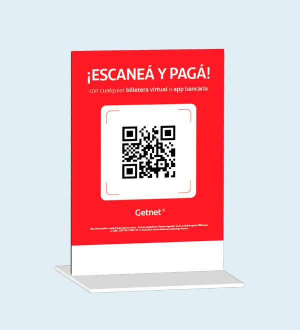 Atril rojo de Getnet con código QR