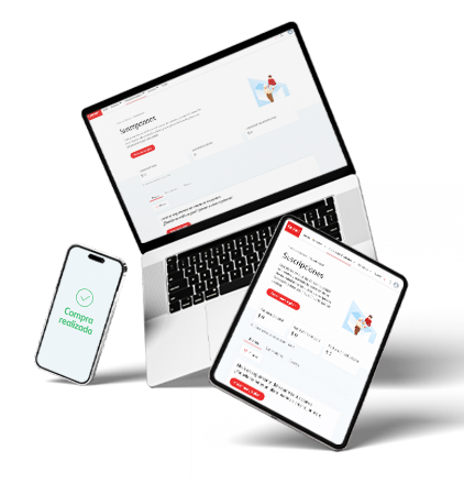 Notebook, tablet y smartphone mostrando pantallas del Getnet Portal y la confirmación de pago ‘Compra realizada’.