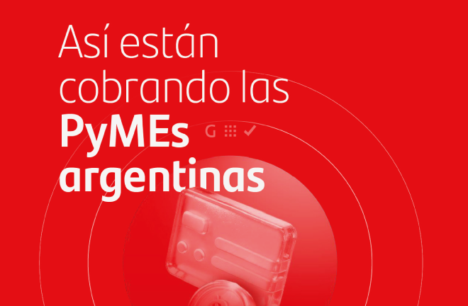 Fondo rojo con texto que dice "Así están cobrando las PyMEs argentinas".